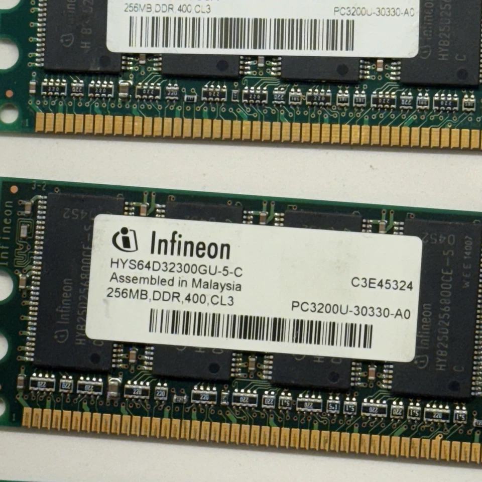 4 Infineon 256MB SDRAM DDR 400 CL3 PC3200U-3033-A0 (4x 256 =1024mb) Aa53 - Image 2 of 2