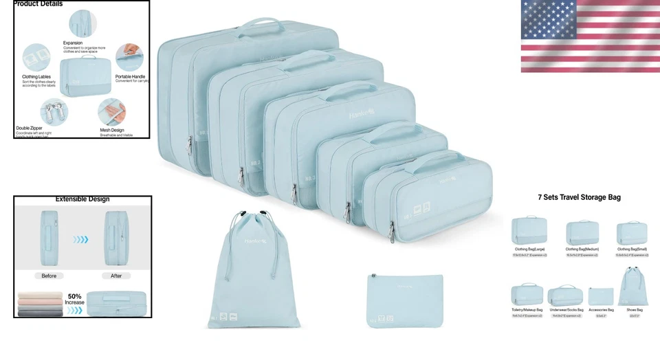 7-Pack Compression Travel Packing Cubes - Expandable & Durable Organizer Set - Image 2 of 4