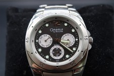 Mens CARAVELLE Bulova Sport Watch 43C29 Silver Tone Band Black Face Keeps Time