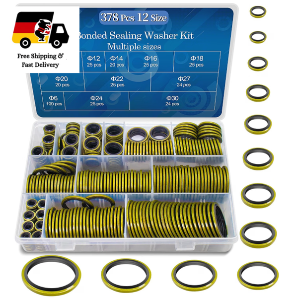 O-Ring-Dichtscheiben Set 378 StüCk Gummi-Metall Dichtung Reparatur 12 GrößEn-image