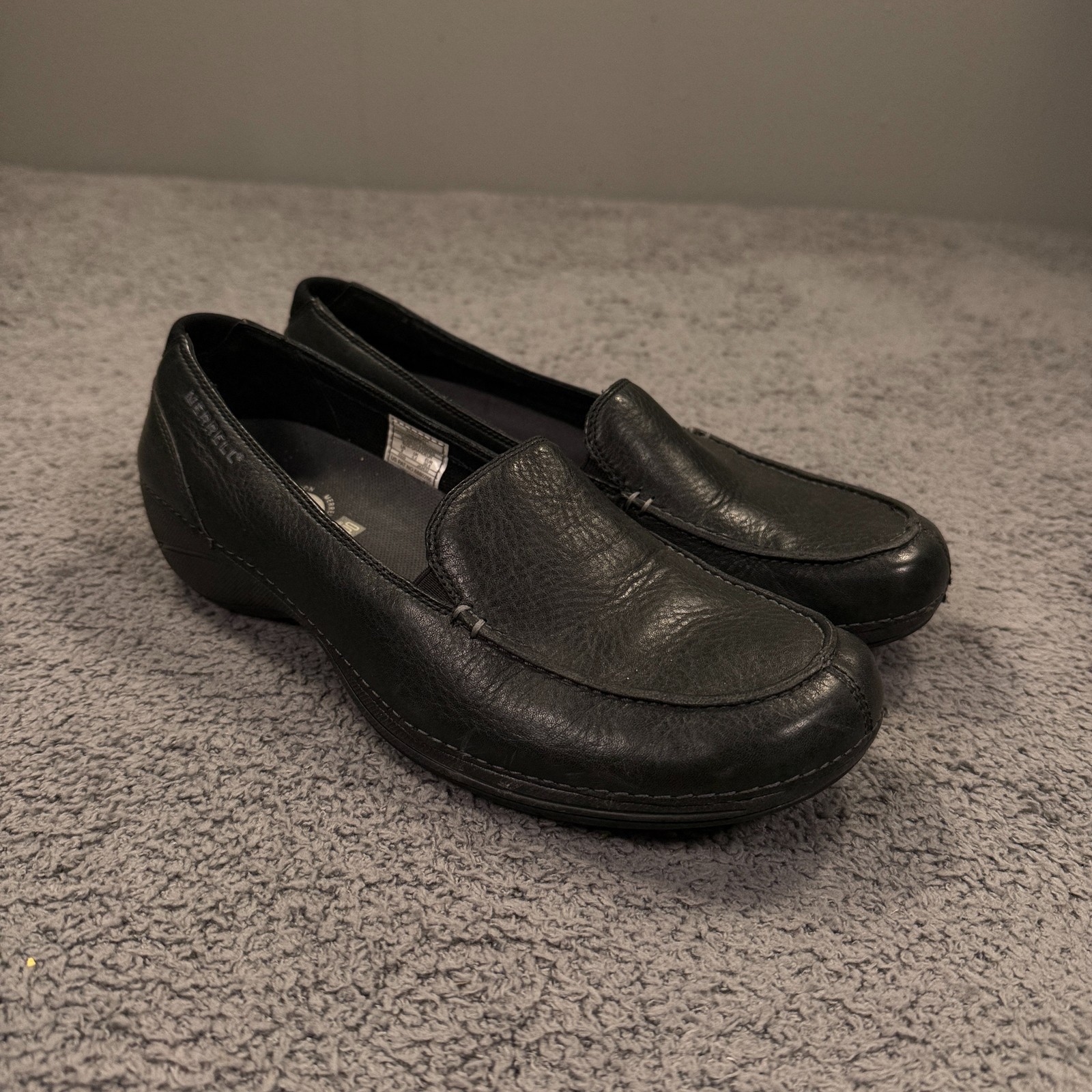 Scarpe Merrell donna taglia 8 mocassino nero in pelle comodo slip on Ortholite Qform