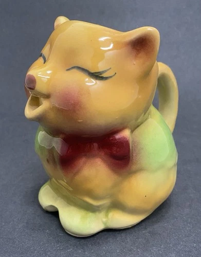 vintage shawnee art pottery Cat Kitten Creamer Yellow Green No. 85