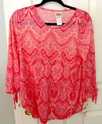 RUBY RD FAVORITES Womens Tunic Top Size Small 3/4 Sleeves Paisley Polyester