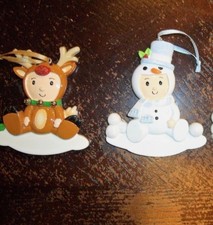 Christmas Ornament BABIES 1ST FAMILY Personalized NEW BLUE SNOWMAN or Reindeer