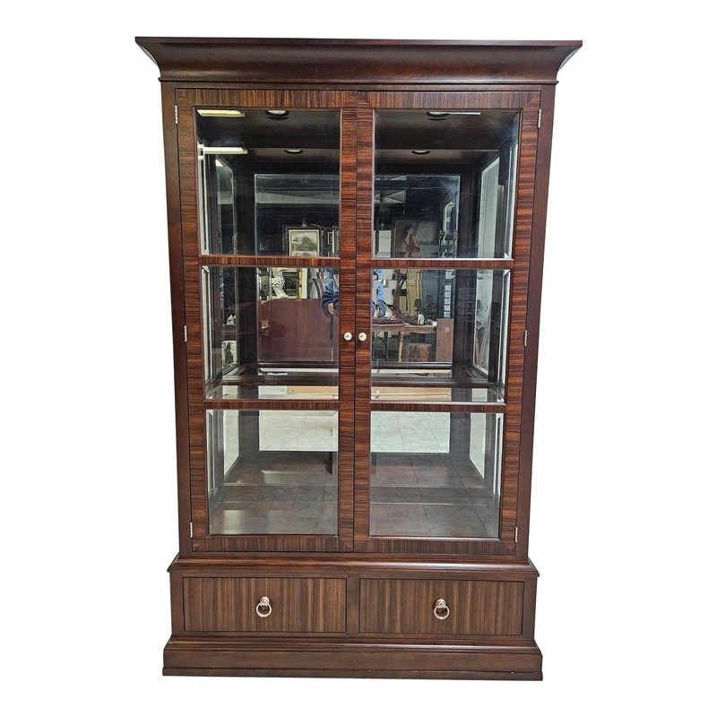 Ethan Allen Brown Wood Display Cabinet with Glass Doors & Drawers, Traditional