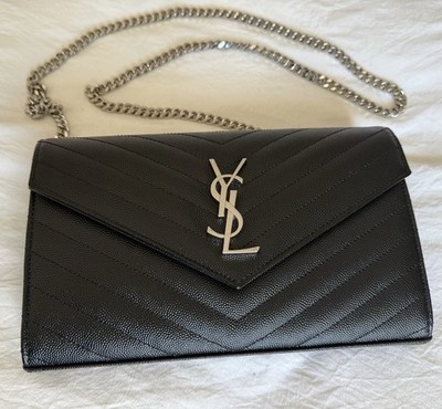 Saint Laurent Classic Cassandre Chain Wallet Black With Silver Hardware