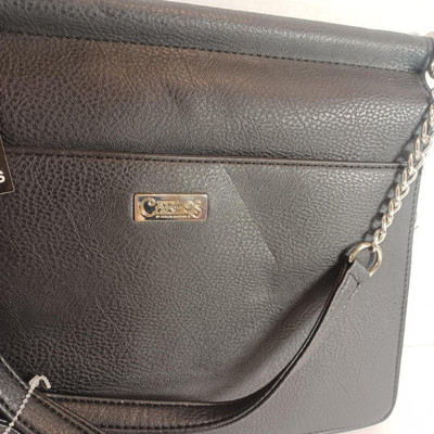 Carlos Santana Black Crossbody Purse 3 Compartments Chain & Leather Strap New