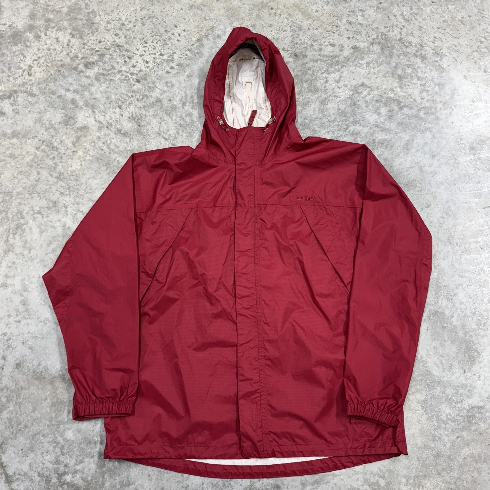 LL Bean Jacket Mens XL Red Hooded Rain Windbreaker Water Resistant Zip Hiking