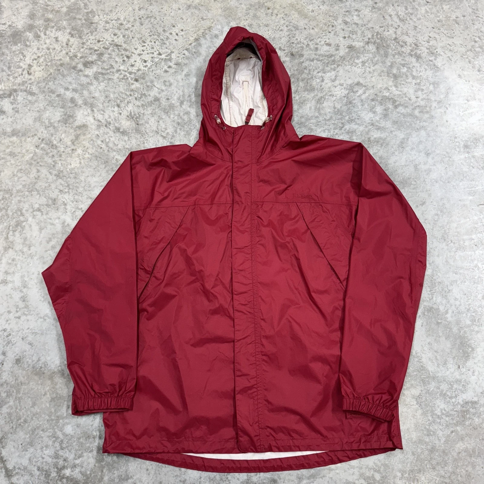 LL Bean Jacket Mens XL Red Hooded Rain Windbreaker Water Resistant Zip Hiking