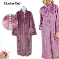 NWT Charter Club  M Long Snowflake Embossed Zip-Front Robe 100192653 Plum $80
