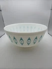 Vtg Atomic Eyes Pyrex Mixing  Bowl MCM 1950s Unmarked White Turquoise 8.5”