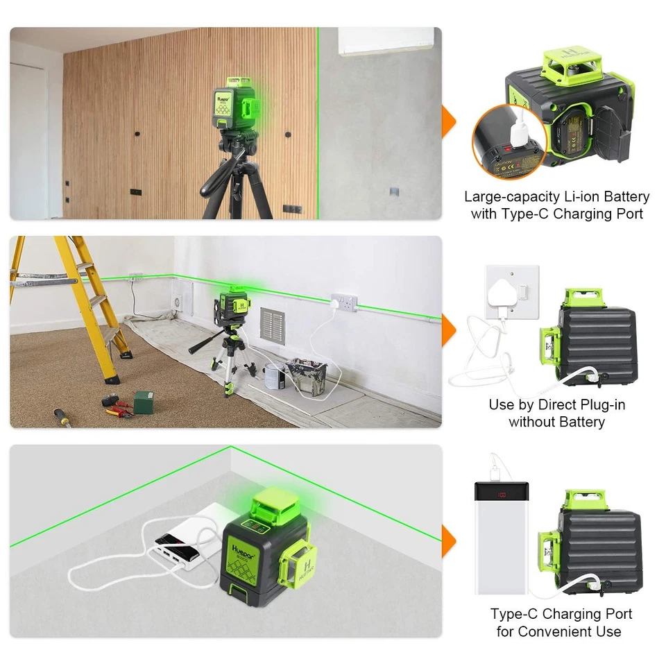 Huepar 12 Linien Laser Level Cross Line 3x360 Selbstnivellierung + Empfänger - Bild 4 von 4