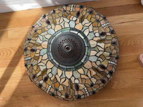 Tiffany Style Large Dragonfly Stained Glass Round Lamp Shade Only SOLD AS IS