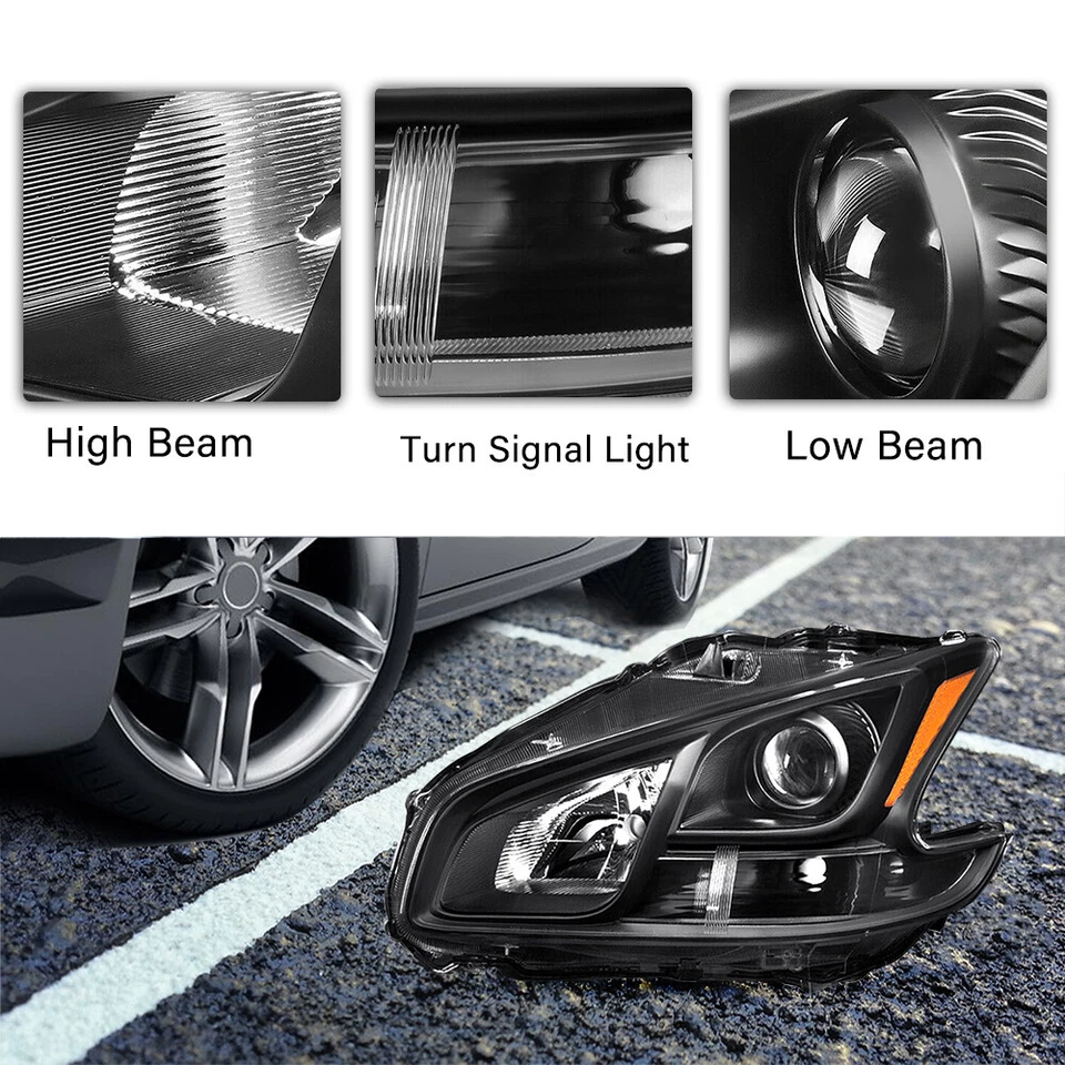 For 2009-2014 Nissan Maxima Black Halogen Headlights Amber Corner Headlamps L+R - Image 4 of 4
