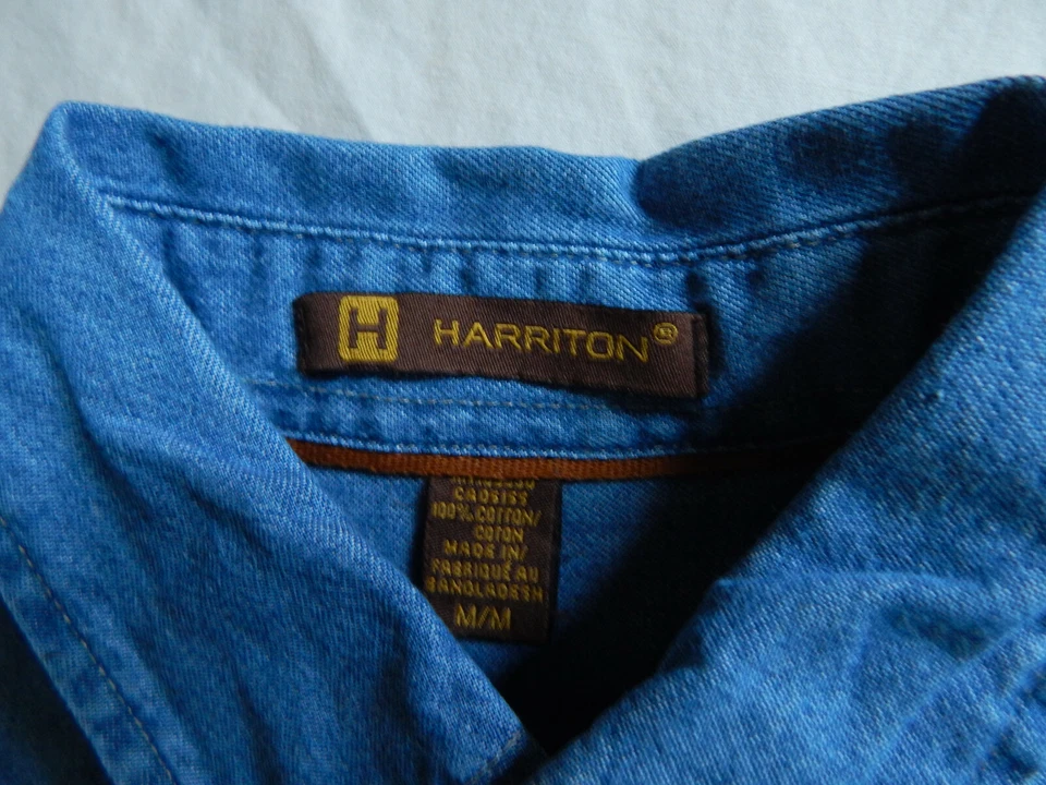 Blue Jean джинсовой ткани длинным рукавом рубашка на пуговицах - средний мужской винтажный хлопок Harriton - Изображение 4 из 4