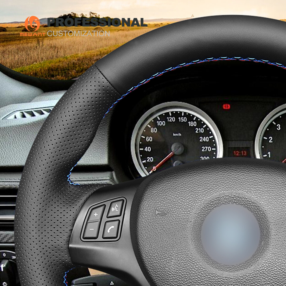 Black Genuine Leather Steering Wheel Cover for BMW 1 Series E81 E82 E87 ...