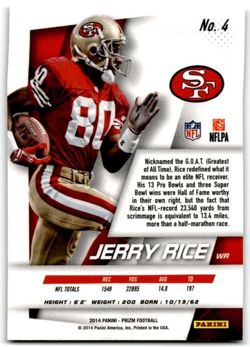 2014 Jerry Rice Panini Prizm - Picture 2 of 2