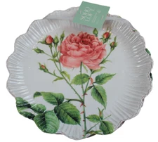 Soho Loft Pink Rose Scalloped Set of 4 11" Melamine Dinner Plates White NWT RARE