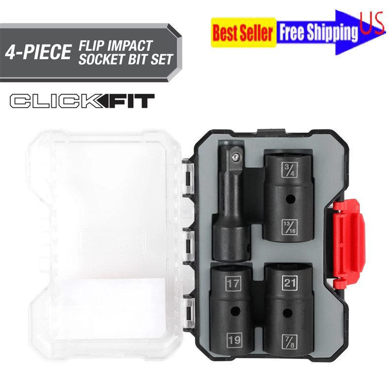 Flip Click Fit Mechanic Impact Socket and Ratchet Set 4-Piece with Storage Case