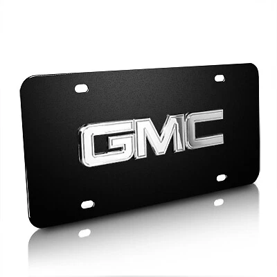 GMC Chrome 3D Logo Black Stainless Steel License Plate, Made in USA — 第 2/4 张图片