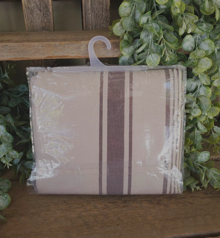Tablecloth Rectangle 57 x 80 in Grain Sack Stripe Slate Beige Farmhouse Decor - Image 3 of 4