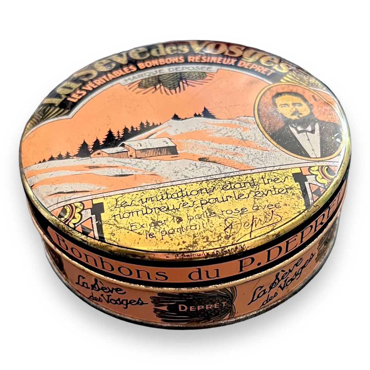 French H. Depret La Sève des Vosges Bonbon Tin Paris Apothecary