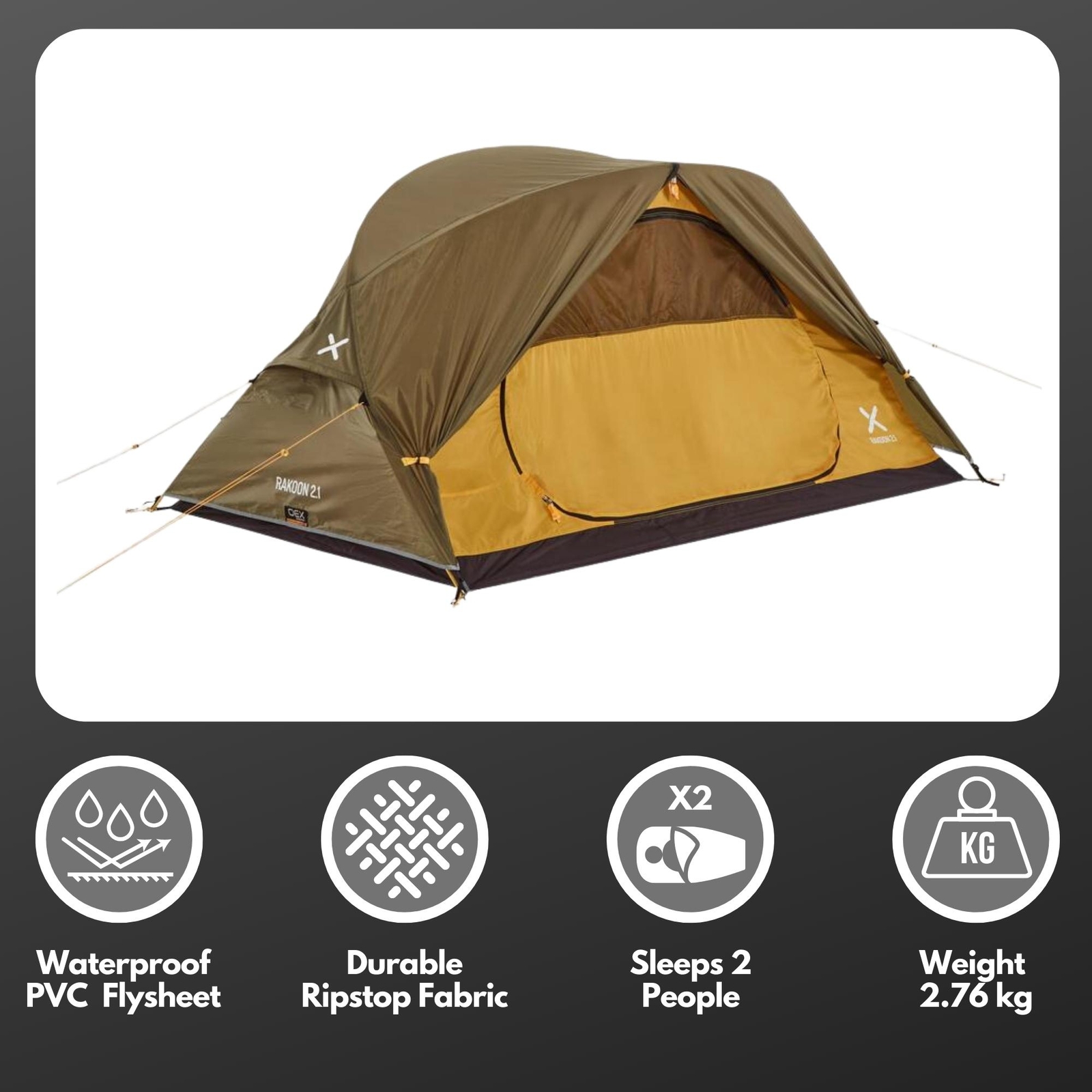 OEX Lightweight and Waterproof Rakoon II Tent for 2 people, Camping