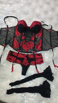 Guêpière porte jarretelles sexy Rouge gorge en dentelle 85c/34/36