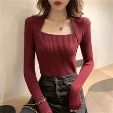 Women Fashion Pullover Sweater Autumn Long Sleeve Pullover Basic Elastic Top