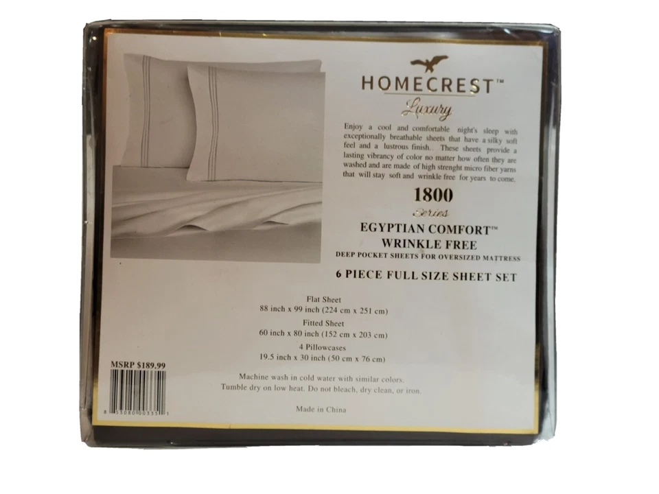 Conjunto de lençóis Homecrest luxo egípcio conforto 6 peças bolsos profundos tamanho completo - Imagem 2 de 4