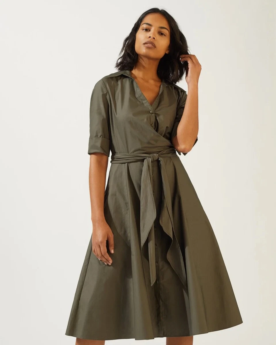 Jigsaw Poplin Wrap Tie Dress Khaki Size 6