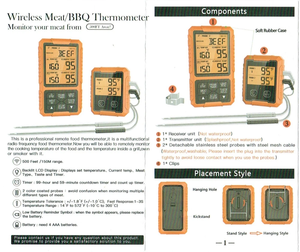 BBQ  Meat Thermometer Wireless and Ready for Summer Picnics
