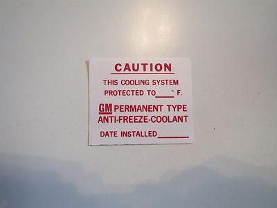 1965 - 1975 CADILLAC DEALER INSTALLED ANTIFREEZE RADIATOR SUPPORT DECAL ...