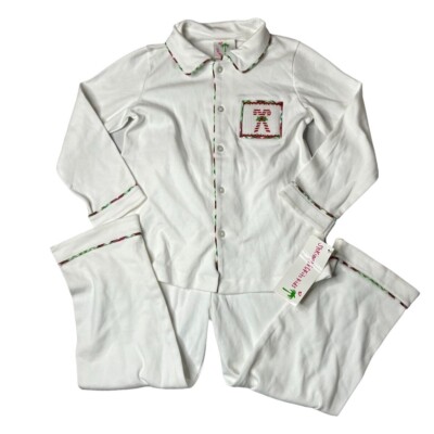 Serendipity Shrimp & Grits Kids Christmas Pajamas White Candy Cane 2 Pc Set Sz 5