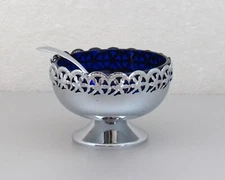 Celtic Quality England Cobalt Blue Glass Compote/Jam/Relish dish 3 Piece Set