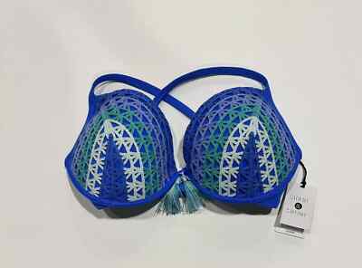 Shade & Shore Women's Cross Back Tassel Shore Knit Bikini Top - Blue Teal 34DDD