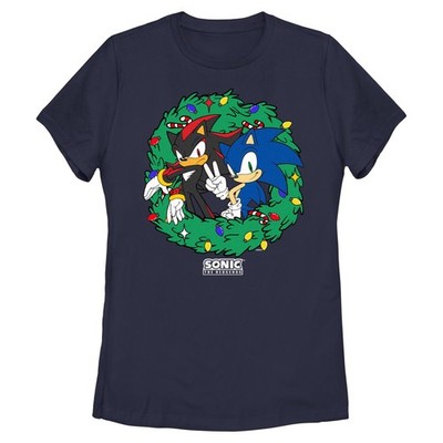 Women's Sonic the Hedgehog Christmas Wreath Poses T-Shirt