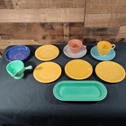 Old Fiesta Ware Homer Laughlin Bread Plates, Cups, Bowl, Creamer Imperfections