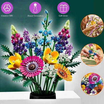 MARKENLOS Blume Bausteine Set Blumenstrauß Bausteine Bauklötze Klemmbausteine Bauspielzeug