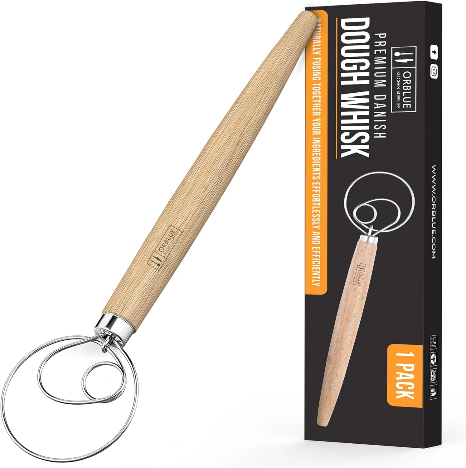 Premium Danish Dough Whisk - Dutch Whisk with Stainless Steel Ring - Danish Whis