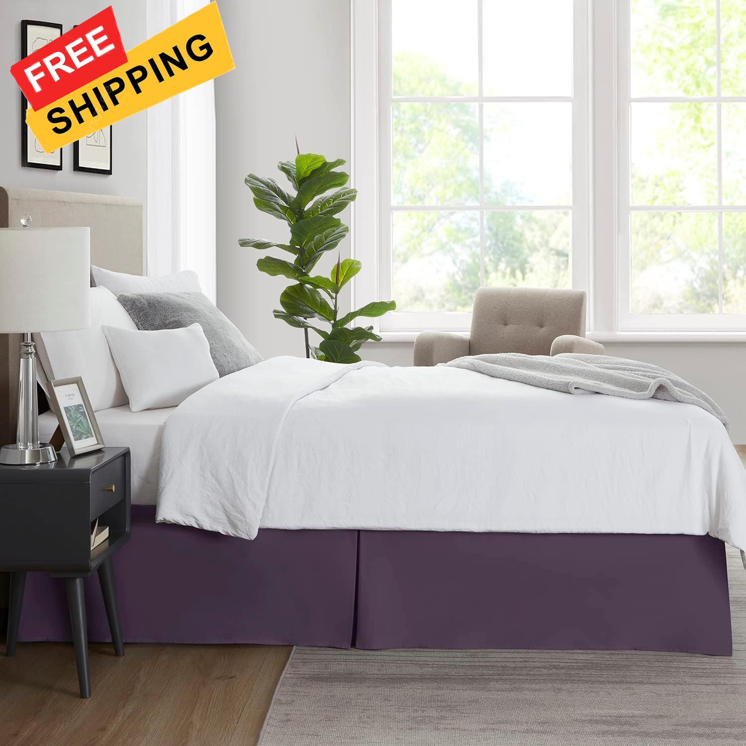 Nestl Dark Purple Full Bed Skirt - Size Full, 24 - 