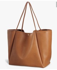 Brown Pebbled Leather Studded Women's Tote Shoulder Bag Gold Hardware Casual