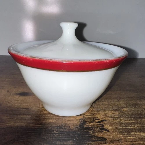 Vintage PYREX MILK GLASS Sugar Dish Flamingo Red Pink USA