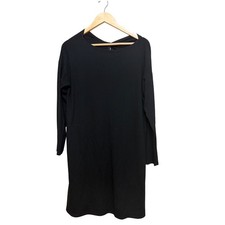 Eileen Fisher Black Viscose Spandex Twist Back Long Sleeve Shift Dress Size M/L