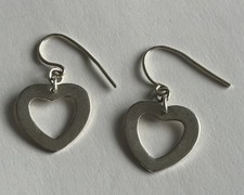 925 Sterling Silver Heart Hook Dangle Earrings 2 grams 1.5