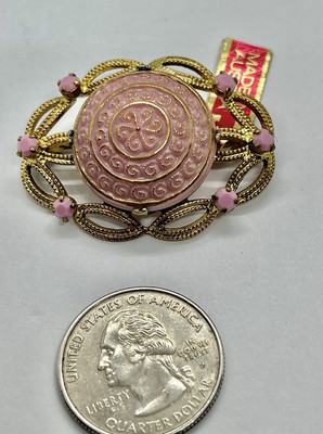 Vintage MCM Austrian Mauve Pink Molded Glass Brooch Made in Austria Tag