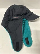 Vtg 90’s COLUMBIA Black wAqua Trapper Hat Sherpa Lined Ear Flaps Sz XXL Rare USA