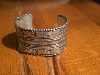 Native American Navajo Silver Bracelet Cuff Warpath Traders Signed Lyonell DEBB