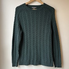 Eddie Bauer Women s Cable Knit Sweater Small Green Cotton Fisherman Classic