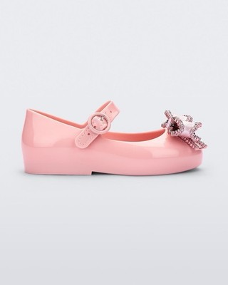Mini Melissa Mini Sweet Love Pink/Metallic Pink Bow Mary Jane Flats Girls Sz 10